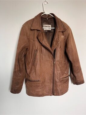 Vintage Women's Brown Leather Zip-Front Jacket